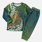 New Zealand Kea Bird Christmas Pajama Set With Maori Koru Fern