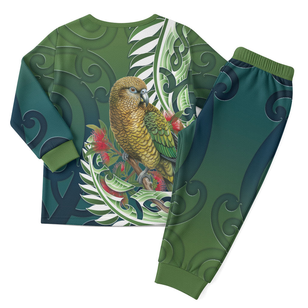 New Zealand Kea Bird Christmas Pajama Set With Maori Koru Fern
