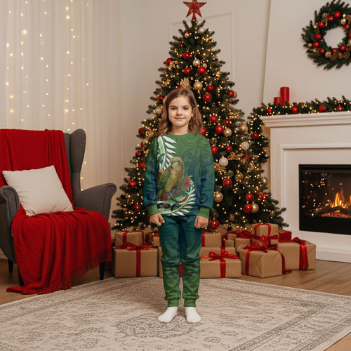 New Zealand Kea Bird Christmas Pajama Set With Maori Koru Fern