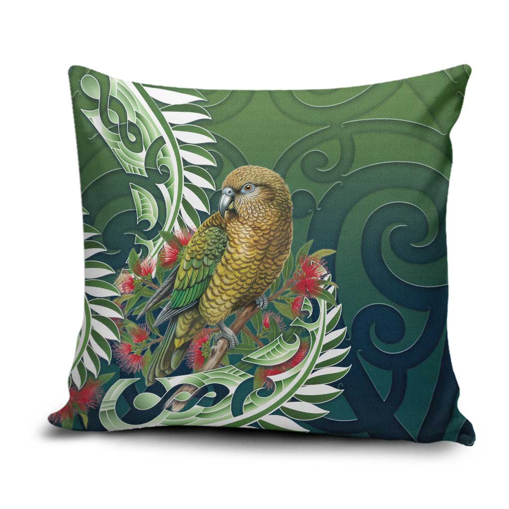 New Zealand Kea Bird Pillow Cover With Maori Koru Fern - Aussie Hoodie