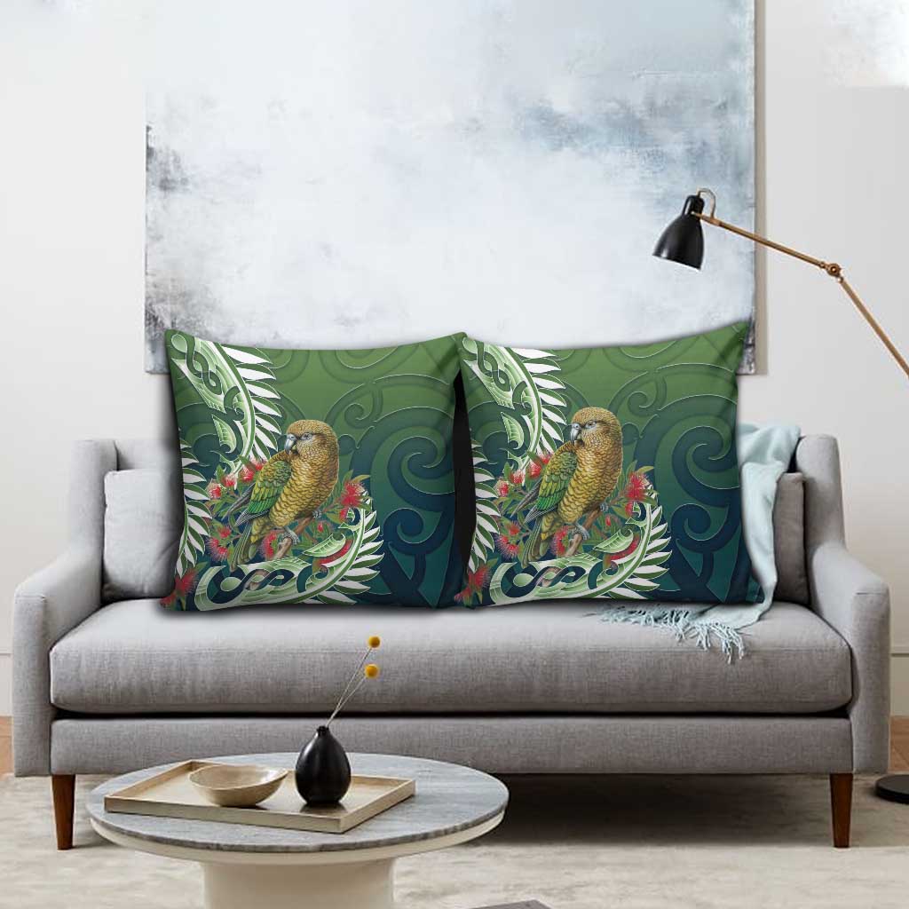 New Zealand Kea Bird Pillow Cover With Maori Koru Fern - Aussie Hoodie