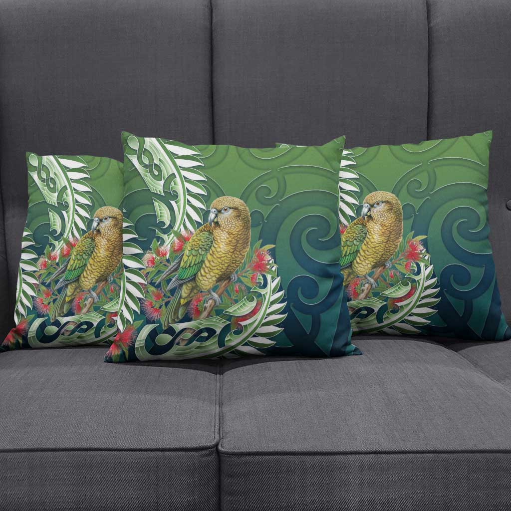 New Zealand Kea Bird Pillow Cover With Maori Koru Fern - Aussie Hoodie