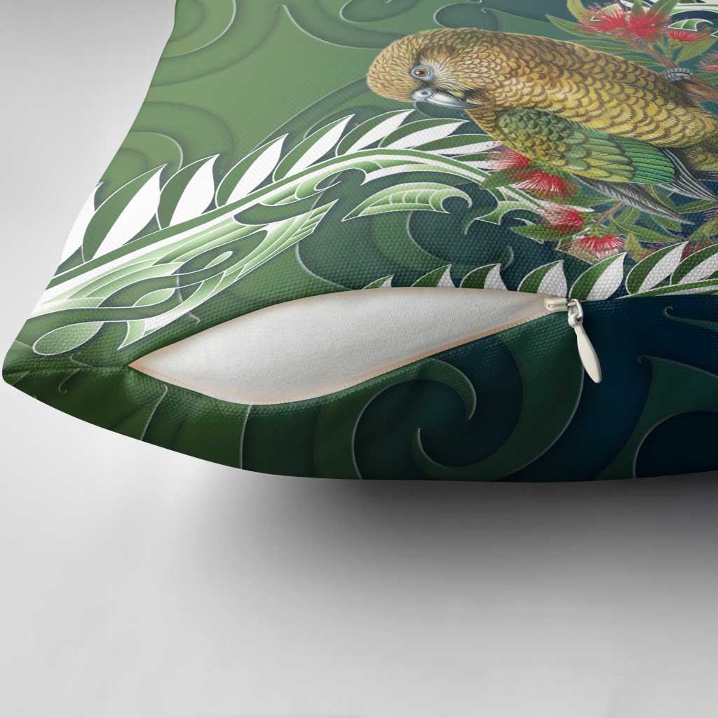 New Zealand Kea Bird Pillow Cover With Maori Koru Fern - Aussie Hoodie