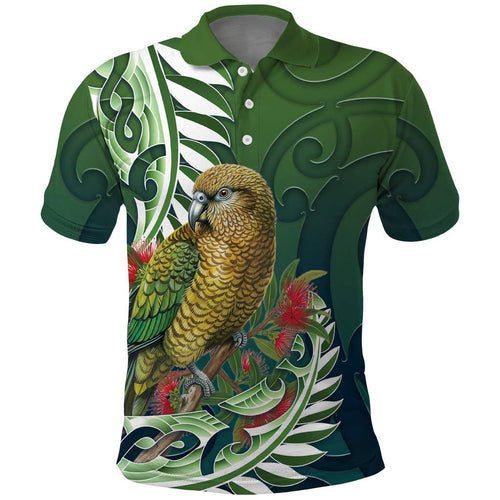 New Zealand Kea Bird Polo Shirt With Maori Koru Fern - Aussie Hoodie