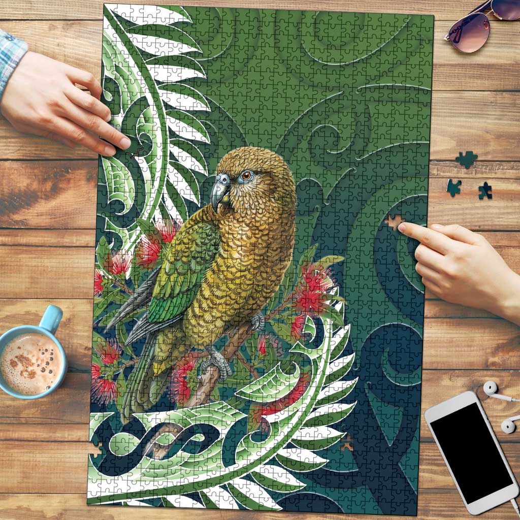 New Zealand Kea Bird Puzzle With Maori Koru Fern - Aussie Hoodie