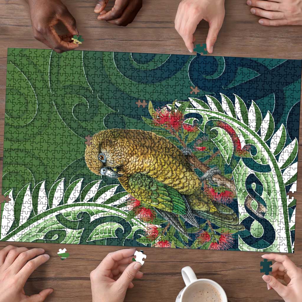New Zealand Kea Bird Puzzle With Maori Koru Fern - Aussie Hoodie