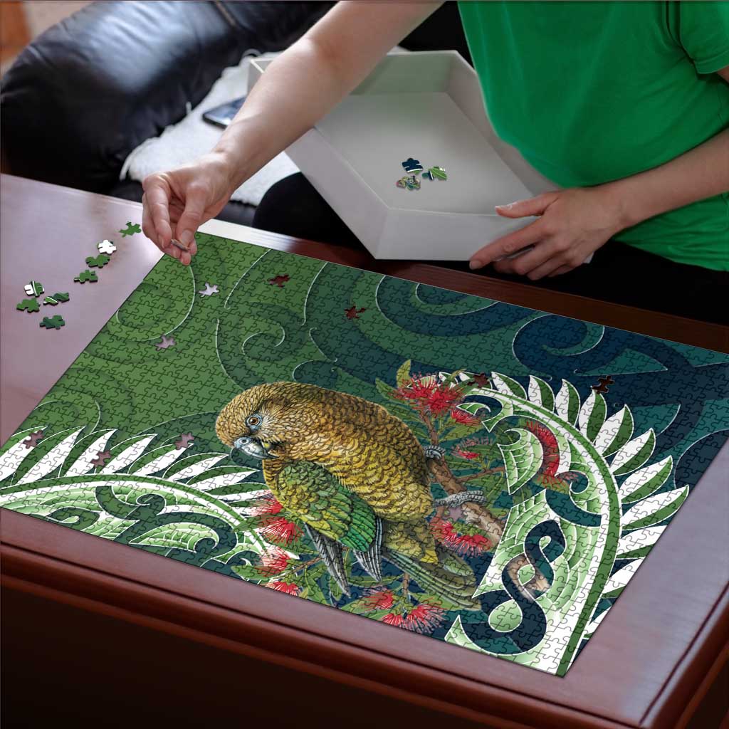 New Zealand Kea Bird Puzzle With Maori Koru Fern - Aussie Hoodie