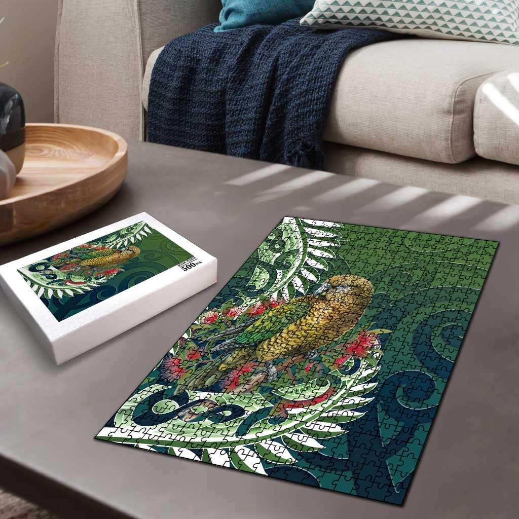 New Zealand Kea Bird Puzzle With Maori Koru Fern - Aussie Hoodie