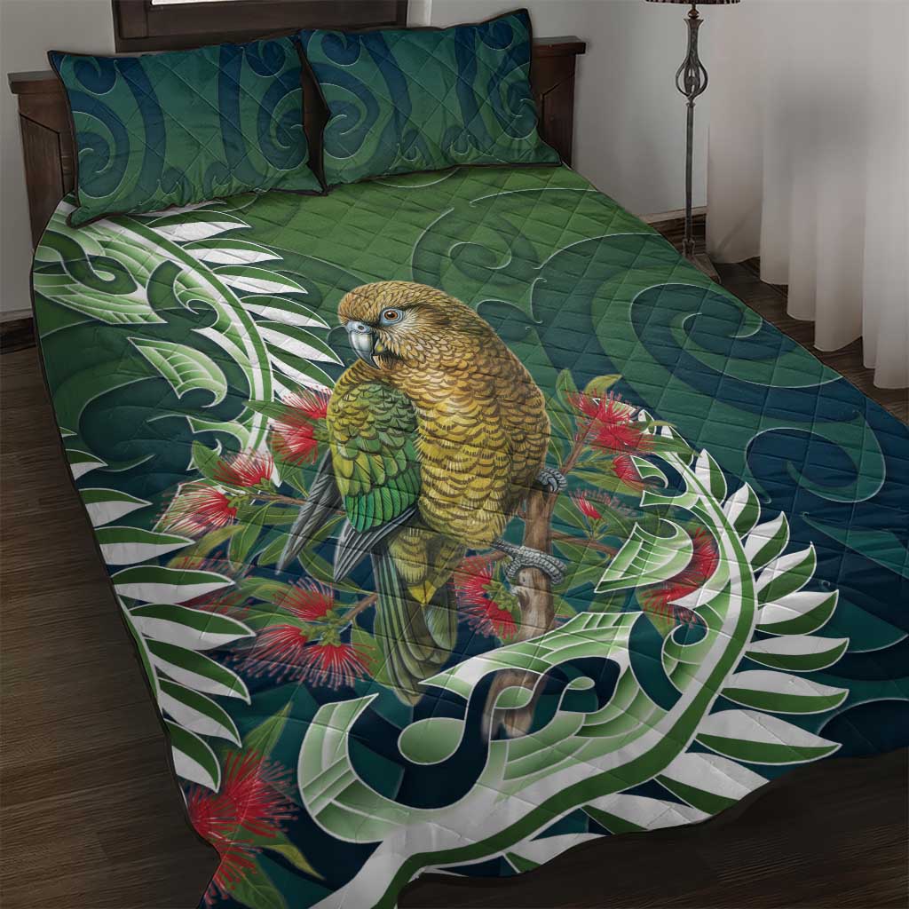 New Zealand Kea Bird Quilt Bed Set With Maori Koru Fern - Aussie Hoodie