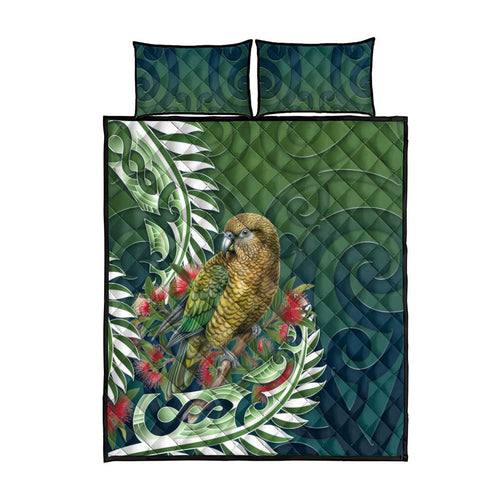 New Zealand Kea Bird Quilt Bed Set With Maori Koru Fern - Aussie Hoodie