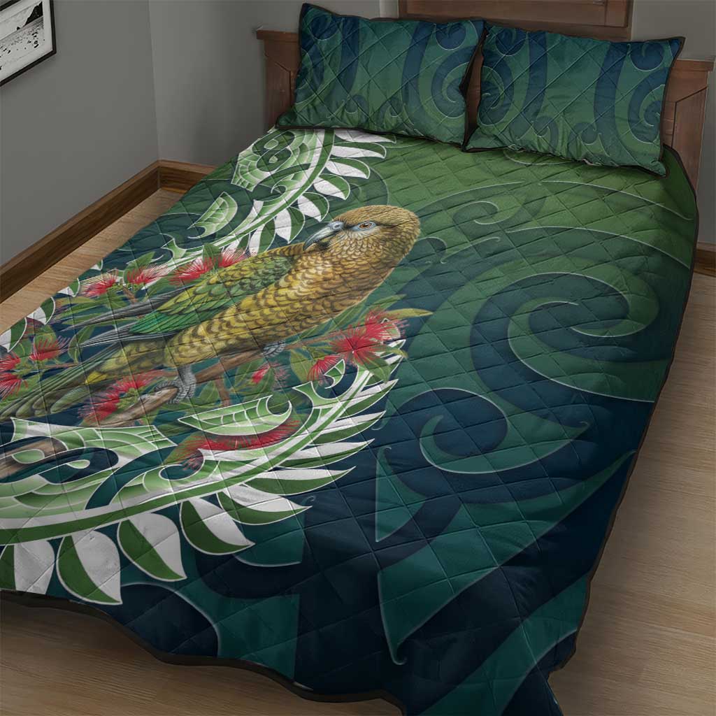 New Zealand Kea Bird Quilt Bed Set With Maori Koru Fern - Aussie Hoodie