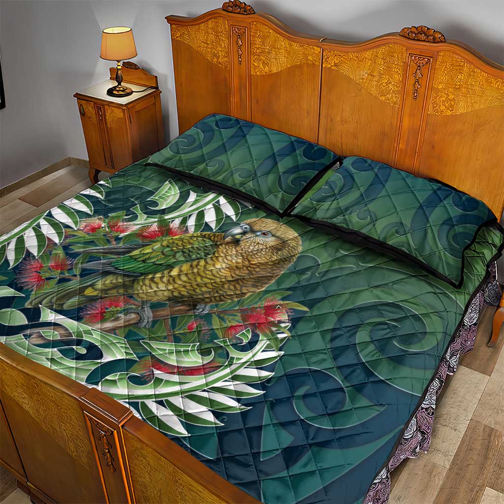New Zealand Kea Bird Quilt Bed Set With Maori Koru Fern - Aussie Hoodie