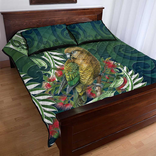 New Zealand Kea Bird Quilt Bed Set With Maori Koru Fern - Aussie Hoodie