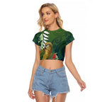 New Zealand Kea Bird Raglan Cropped T Shirt With Maori Koru Fern - Aussie Hoodie