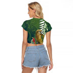 New Zealand Kea Bird Raglan Cropped T Shirt With Maori Koru Fern - Aussie Hoodie