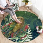 New Zealand Kea Bird Round Carpet With Maori Koru Fern - Aussie Hoodie