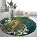 New Zealand Kea Bird Round Carpet With Maori Koru Fern - Aussie Hoodie