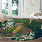 New Zealand Kea Bird Round Carpet With Maori Koru Fern - Aussie Hoodie