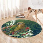 New Zealand Kea Bird Round Carpet With Maori Koru Fern - Aussie Hoodie