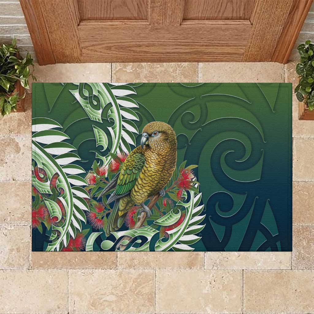 New Zealand Kea Bird Rubber Doormat With Maori Koru Fern - Aussie Hoodie