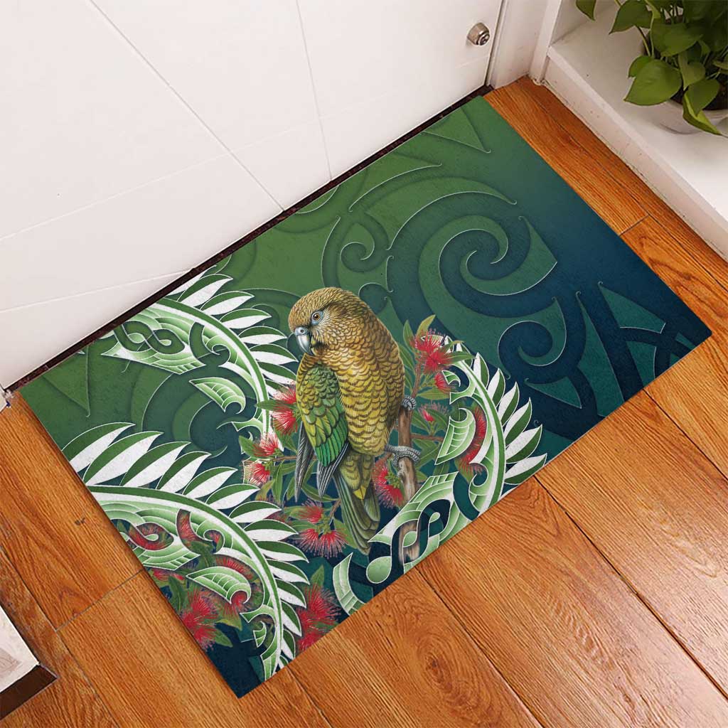 New Zealand Kea Bird Rubber Doormat With Maori Koru Fern - Aussie Hoodie