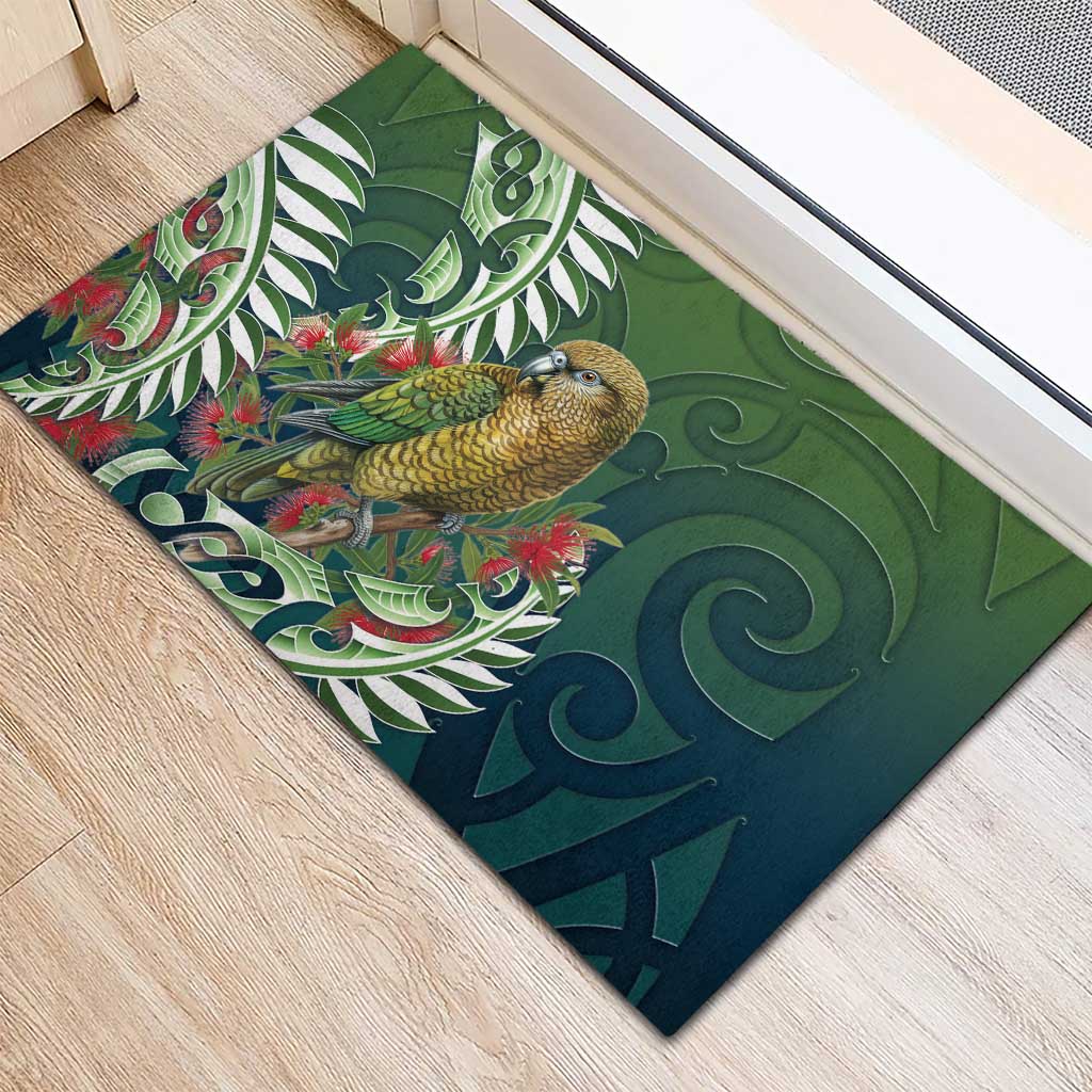 New Zealand Kea Bird Rubber Doormat With Maori Koru Fern - Aussie Hoodie