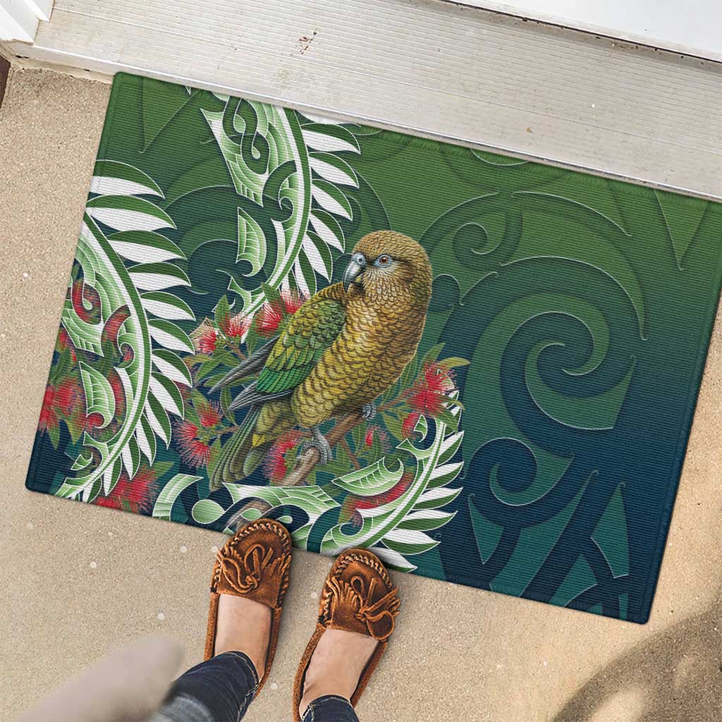 New Zealand Kea Bird Rubber Doormat With Maori Koru Fern - Aussie Hoodie