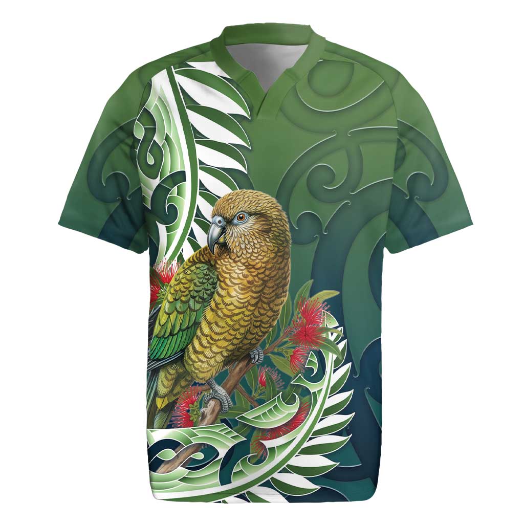 New Zealand Kea Bird Rugby Jersey With Maori Koru Fern - Aussie Hoodie