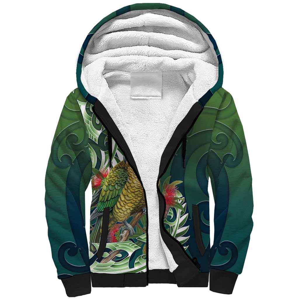 New Zealand Kea Bird Sherpa Hoodie With Maori Koru Fern - Aussie Hoodie
