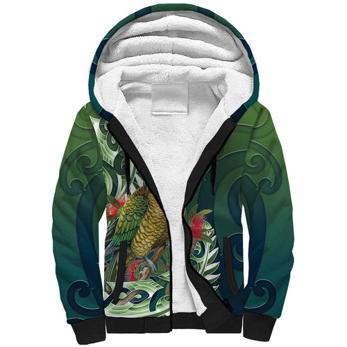 New Zealand Kea Bird Sherpa Hoodie With Maori Koru Fern - Aussie Hoodie