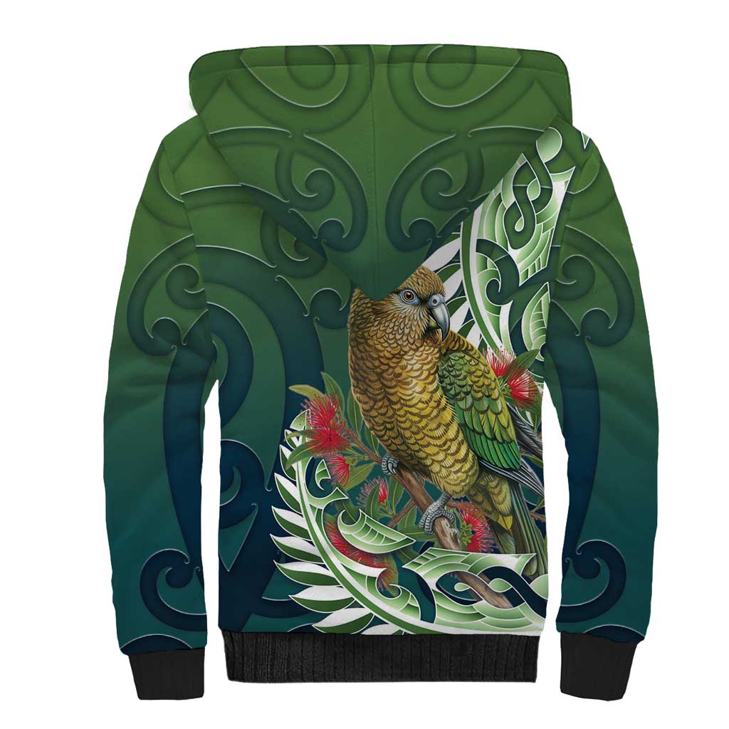 New Zealand Kea Bird Sherpa Hoodie With Maori Koru Fern - Aussie Hoodie