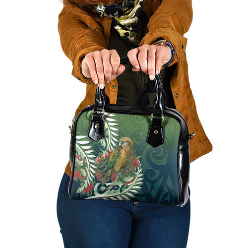 New Zealand Kea Bird Shoulder Handbag With Maori Koru Fern - Aussie Hoodie