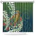 New Zealand Kea Bird Shower Curtain With Maori Koru Fern - Aussie Hoodie