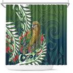 New Zealand Kea Bird Shower Curtain With Maori Koru Fern - Aussie Hoodie