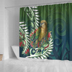 New Zealand Kea Bird Shower Curtain With Maori Koru Fern - Aussie Hoodie