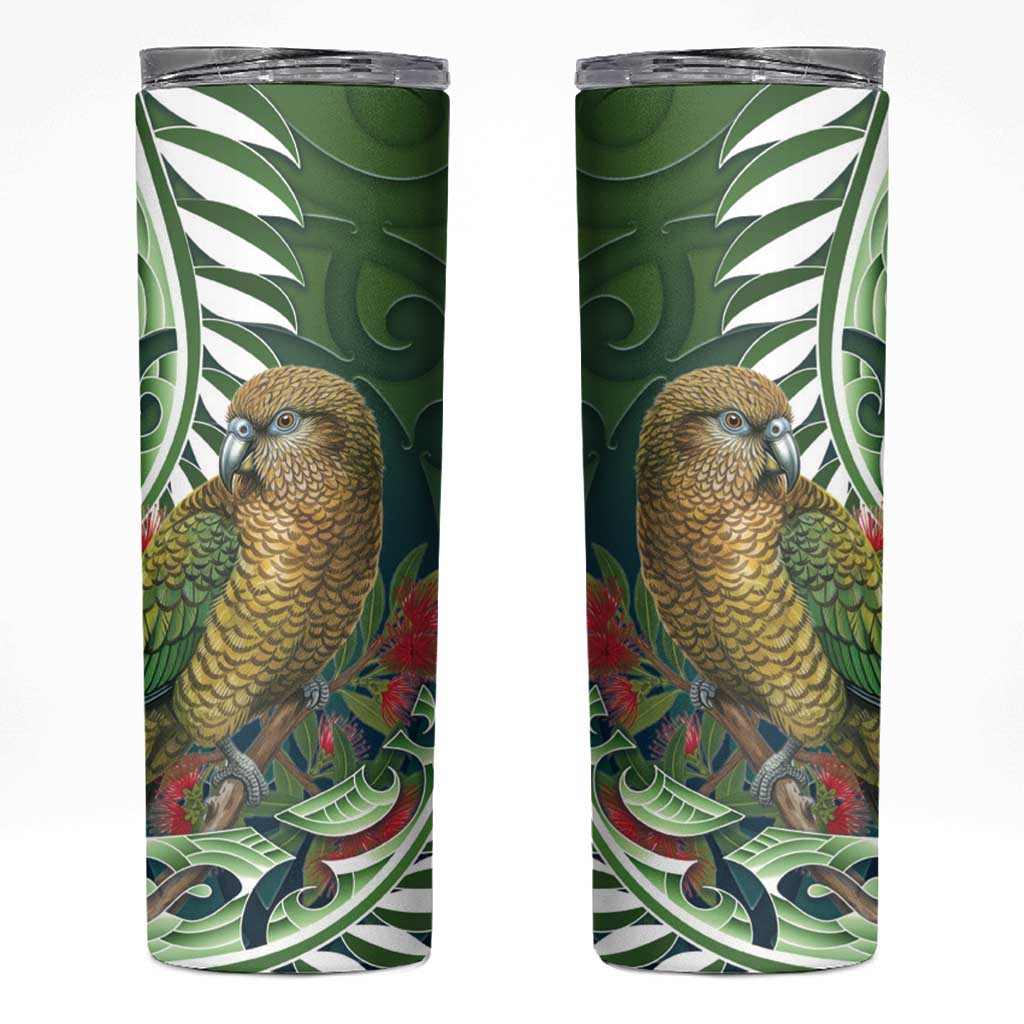 New Zealand Kea Bird Skinny Tumbler With Maori Koru Fern - Aussie Hoodie