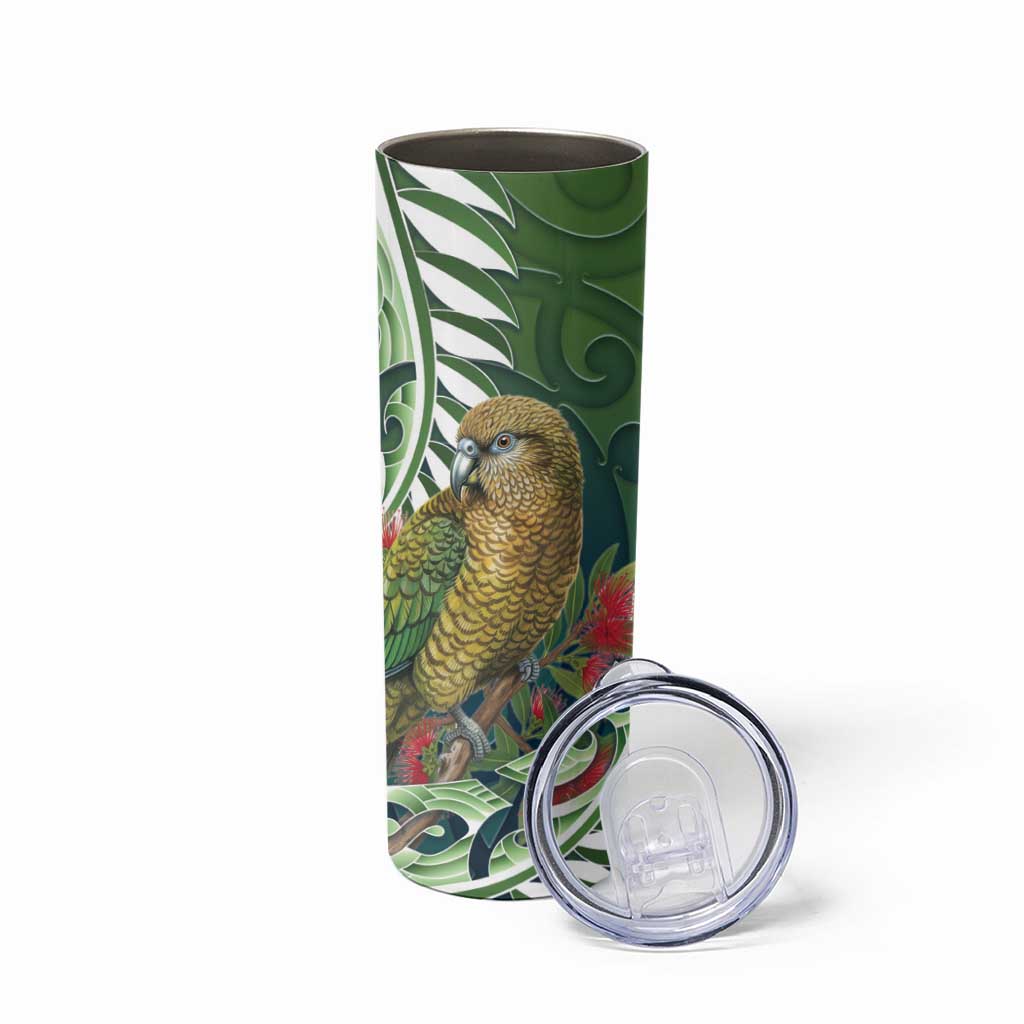 New Zealand Kea Bird Skinny Tumbler With Maori Koru Fern - Aussie Hoodie