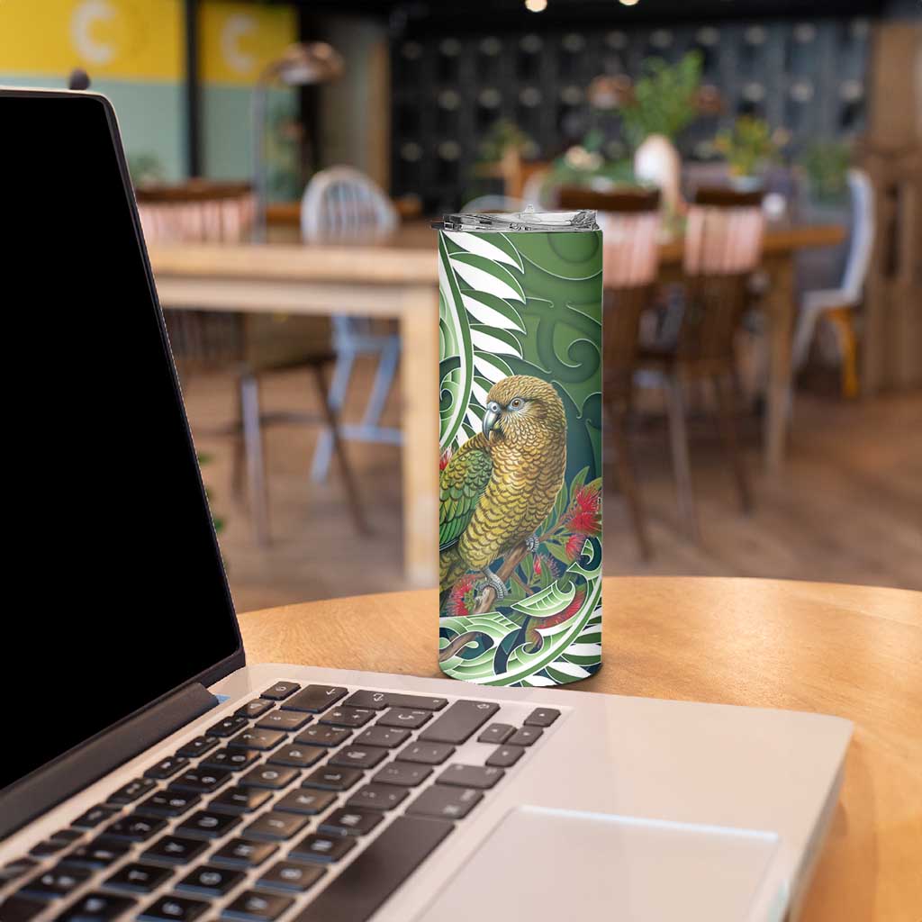 New Zealand Kea Bird Skinny Tumbler With Maori Koru Fern - Aussie Hoodie