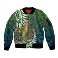 New Zealand Kea Bird Sleeve Zip Bomber Jacket With Maori Koru Fern - Aussie Hoodie