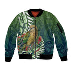 New Zealand Kea Bird Sleeve Zip Bomber Jacket With Maori Koru Fern - Aussie Hoodie