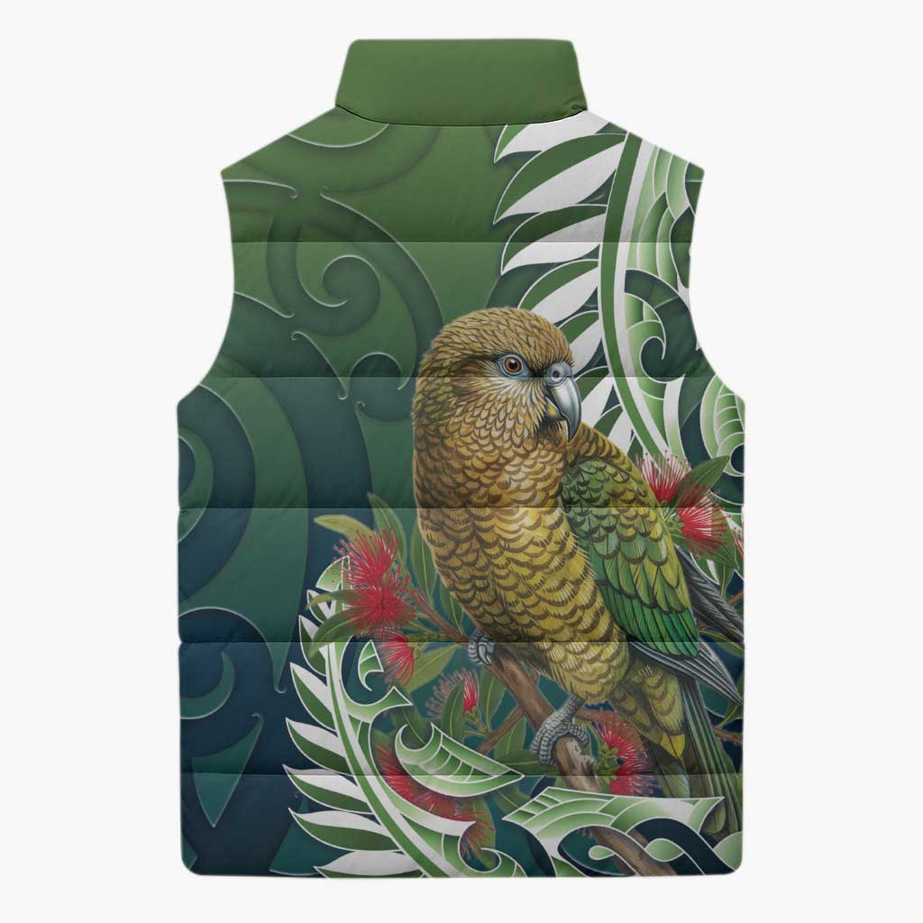 New Zealand Kea Bird Sleeveless Puffer Jacket With Maori Koru Fern - Aussie Hoodie