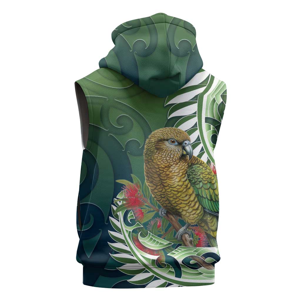 New Zealand Kea Bird Sleeveless Zip Hoodie With Maori Koru Fern - Aussie Hoodie