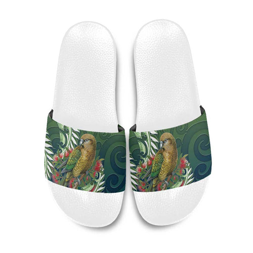 New Zealand Kea Bird Slide Sandals With Maori Koru Fern - Aussie Hoodie