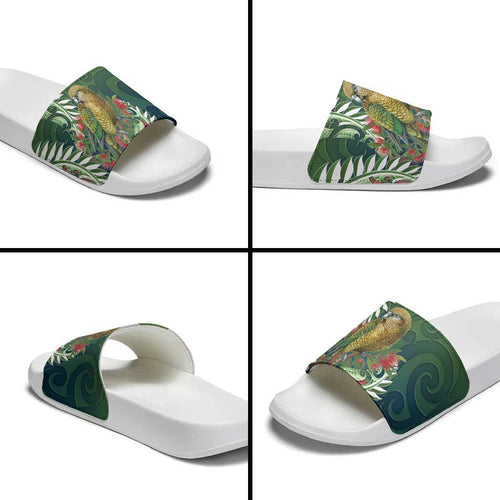 New Zealand Kea Bird Slide Sandals With Maori Koru Fern - Aussie Hoodie