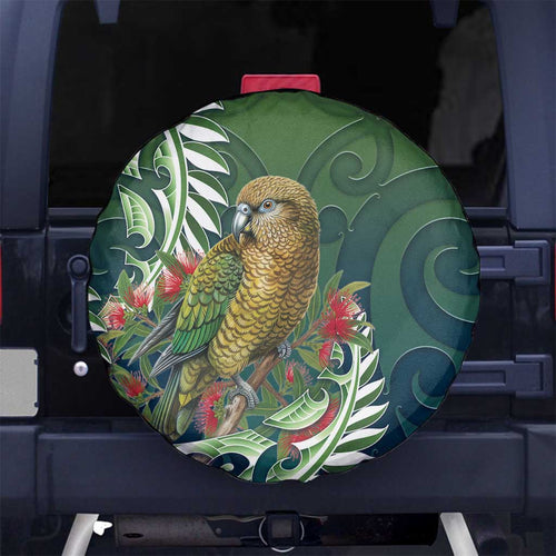 New Zealand Kea Bird Spare Tire Cover With Maori Koru Fern - Aussie Hoodie