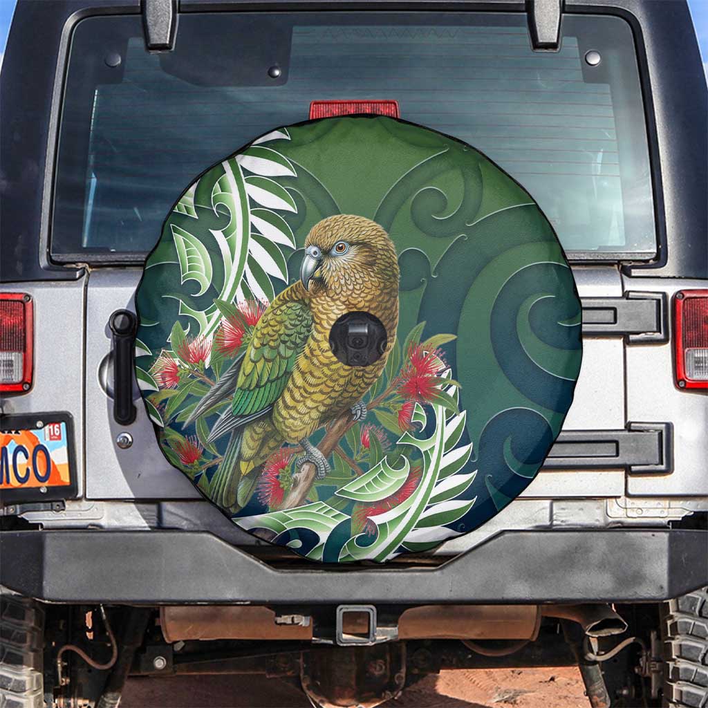 New Zealand Kea Bird Spare Tire Cover With Maori Koru Fern - Aussie Hoodie