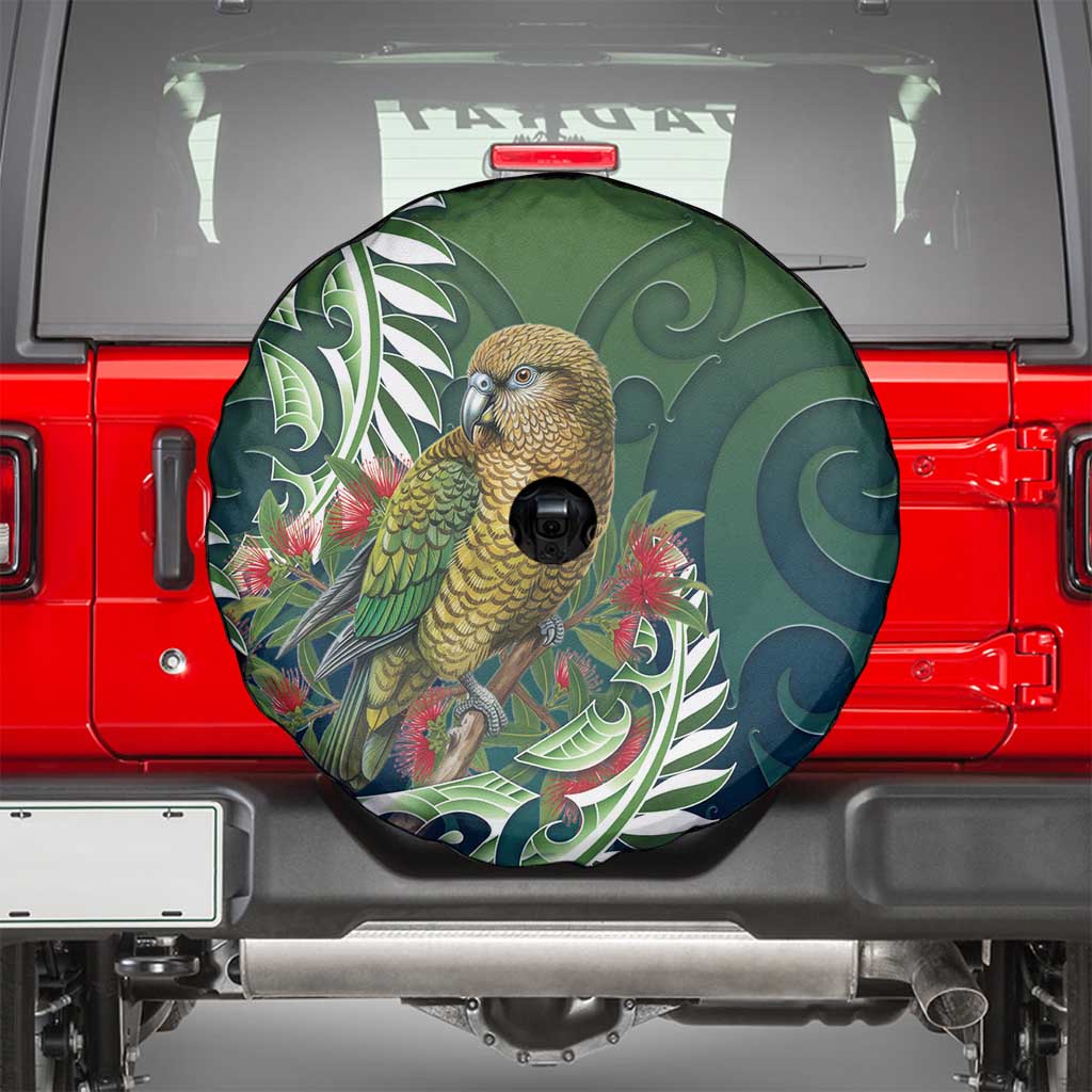 New Zealand Kea Bird Spare Tire Cover With Maori Koru Fern - Aussie Hoodie