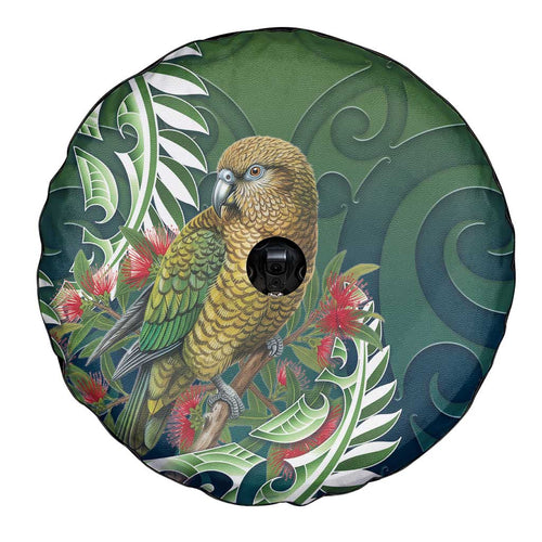 New Zealand Kea Bird Spare Tire Cover With Maori Koru Fern - Aussie Hoodie