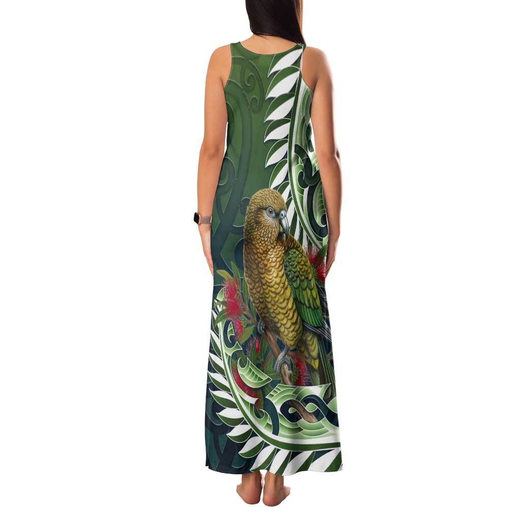 New Zealand Kea Bird Tank Maxi Dress With Maori Koru Fern - Aussie Hoodie