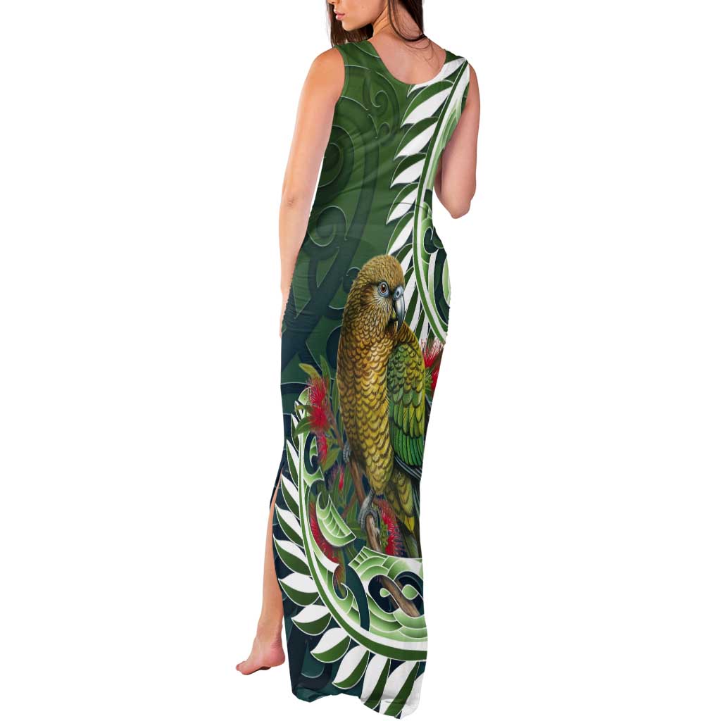 New Zealand Kea Bird Tank Maxi Dress With Maori Koru Fern - Aussie Hoodie